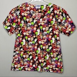Landau Halloween Costume Scrub Top Red Black